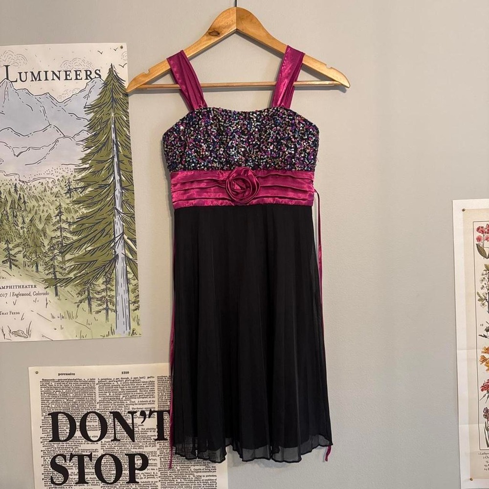 Y2K Speechless Fuchsia Pink and Black Sequin Rose Party Dress